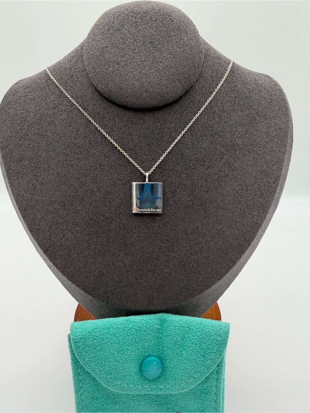 16” Tiffany & Co. Silver NY Notes Square Wavy Pendant Necklace in Pouch Rare - Picture 5 of 13